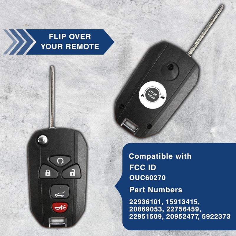 KeylessOption Keyless Entry Flip Key Car Remote Fob Ignition key For 15913415(pack of 2) - Image 5