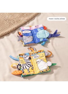 Generic Cloth Book Early Education Baby Tear Can't Bite Three-dimensional Tail Book 6 Months Baby Early Education Cognitive Toys-Colour:[2 Big Cloth Books] Marine Animals + Forest Animals  - Image 1