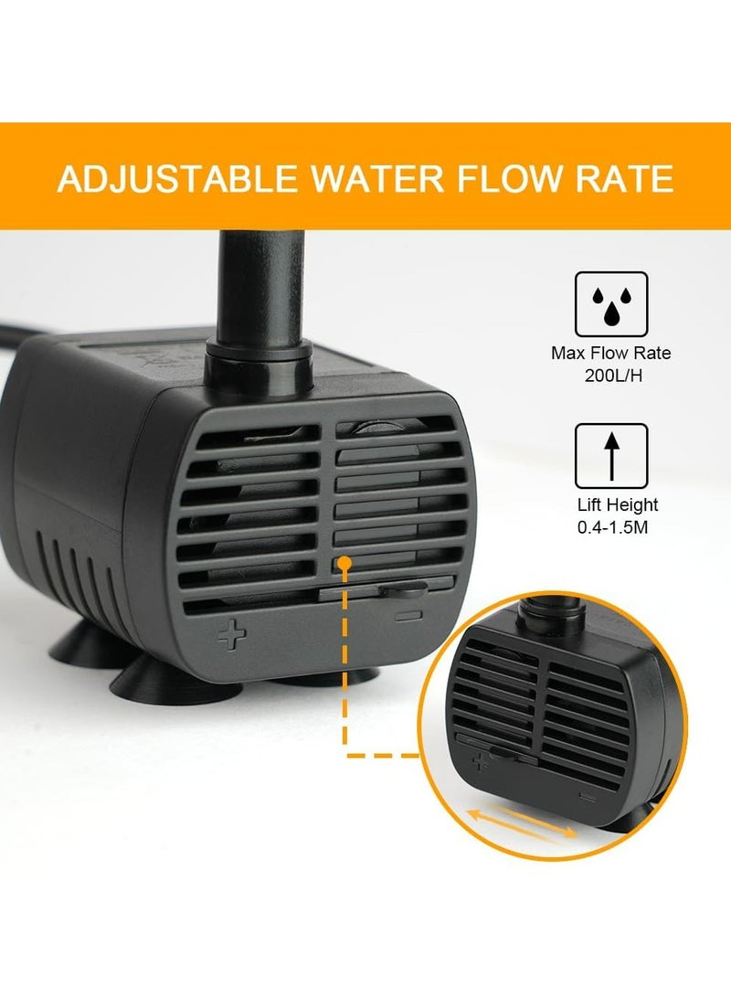 CMGTYYD USB Mini Water Pump, 200L/H Submersible Water Pump, Adjustable Ultra Quiet Small Pet Fountain for Aquarium, Fish Tank, Cat Fountain, Water Feature Statuary and Hydroponics, DC 3.5-9V 1-3W, Black - Image 2