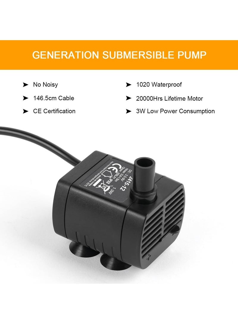 CMGTYYD USB Mini Water Pump, 200L/H Submersible Water Pump, Adjustable Ultra Quiet Small Pet Fountain for Aquarium, Fish Tank, Cat Fountain, Water Feature Statuary and Hydroponics, DC 3.5-9V 1-3W, Black - Image 4