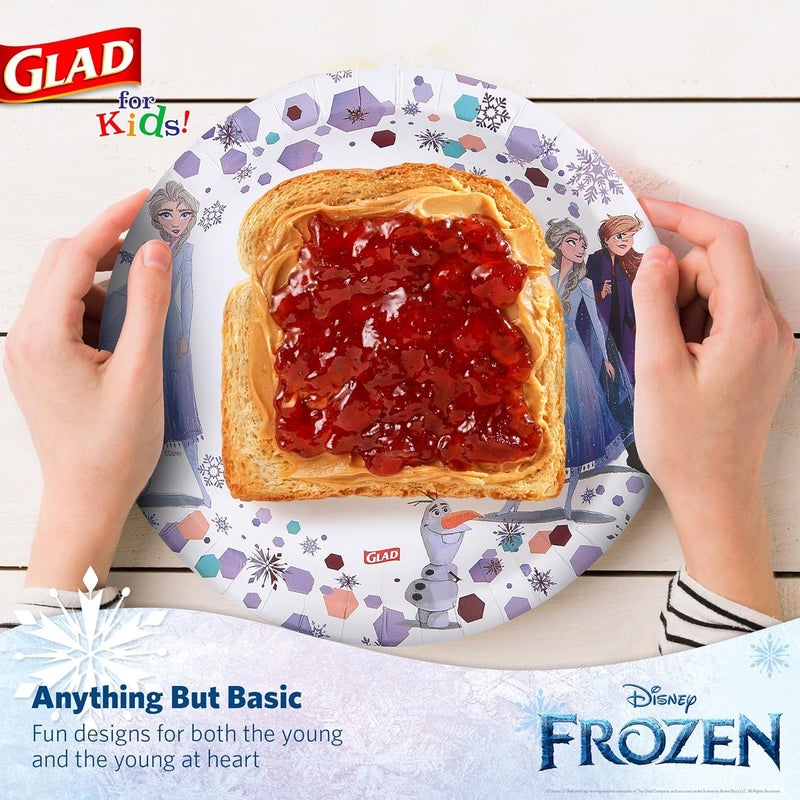 Glad for Kids Disney Frozen Disposable Paper Plates, Anna and Elsa - Heavy Duty, Soak Proof, Microwavable, Kid-Friendly Snack Plates for Everyday Use, 8.5 Inch, 40 Count - 2 Pack - Image 3