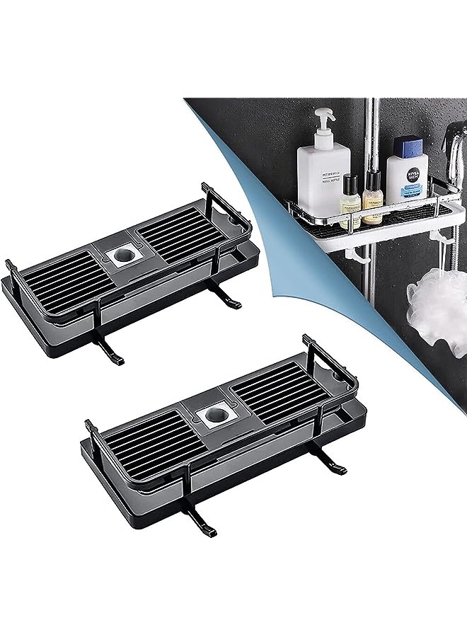 IAF Bathroom Shower Rack, 2-in-1 Liftable Shower Rack No Drilling Adhesive Storage Shelf Organizer Holder Punch-free Multi-function Storage Rack for Bathroom and Kitchen (Black) - Image 1