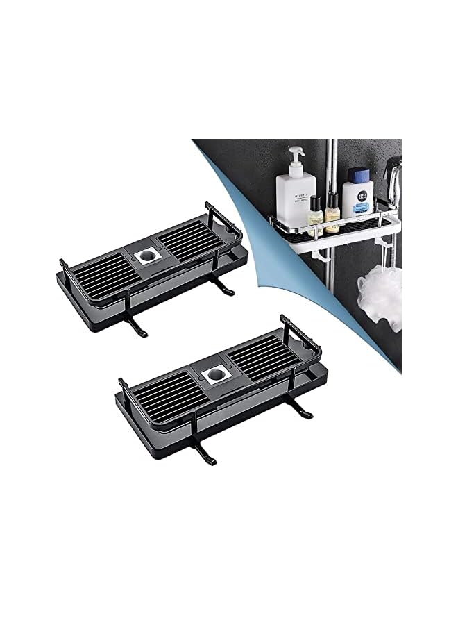 IAF Bathroom Shower Rack, 2-in-1 Liftable Shower Rack No Drilling Adhesive Storage Shelf Organizer Holder Punch-free Multi-function Storage Rack for Bathroom and Kitchen (Black) - Image 2