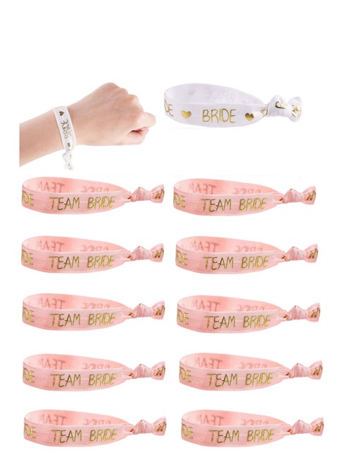 Hen Party Wristbands Set, 1 White Bride Wristband +10pcs Pink Team Bride Wristband, with Rose Gold Lettering, for Bachelorette Party, Wedding Bridal Shower Decorations, Bridal Shower