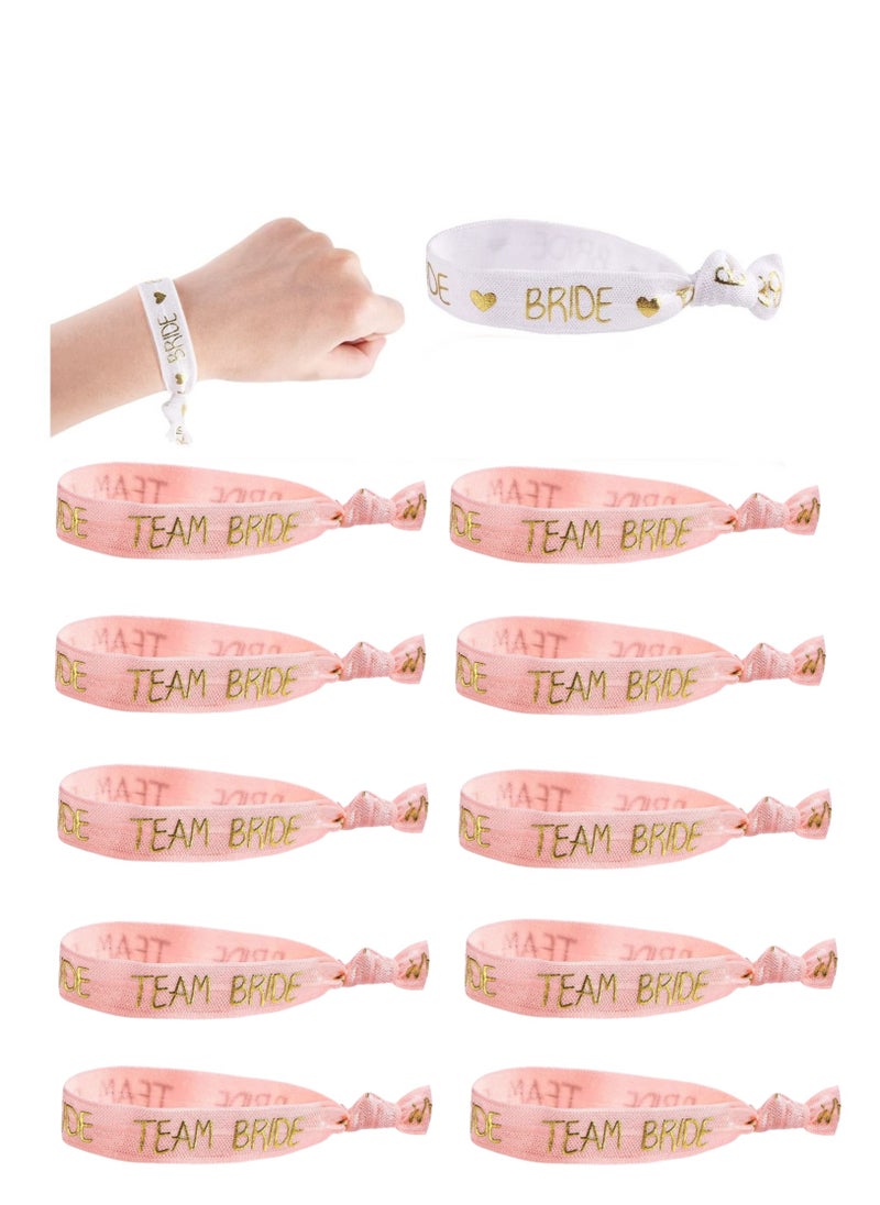 Generic - Hen Party Wristbands Set, 1 White Bride Wristband +10pcs Pink Team Bride Wristband, with Rose Gold Lettering, for Bachelorette Party, Wedding Bridal Shower Decorations, Bridal Shower - Image 1