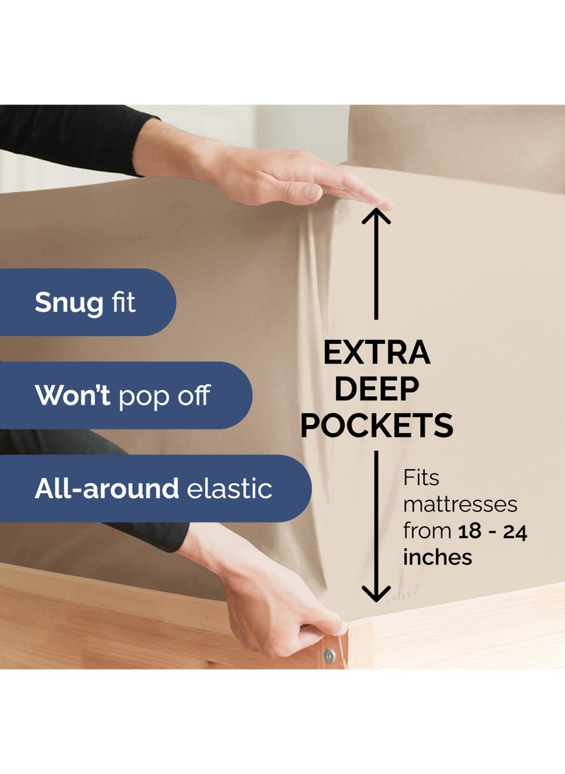 Extra Deep King Sheet Set - 6 Piece Breathable and Cooling Sheets - Hotel Luxury Bed Sheets Set - Easy & Secure Fit - Soft  Wrinkle Free and Comfy Sheets Set - Wheat Sheet Set with Extra Deep Pockets