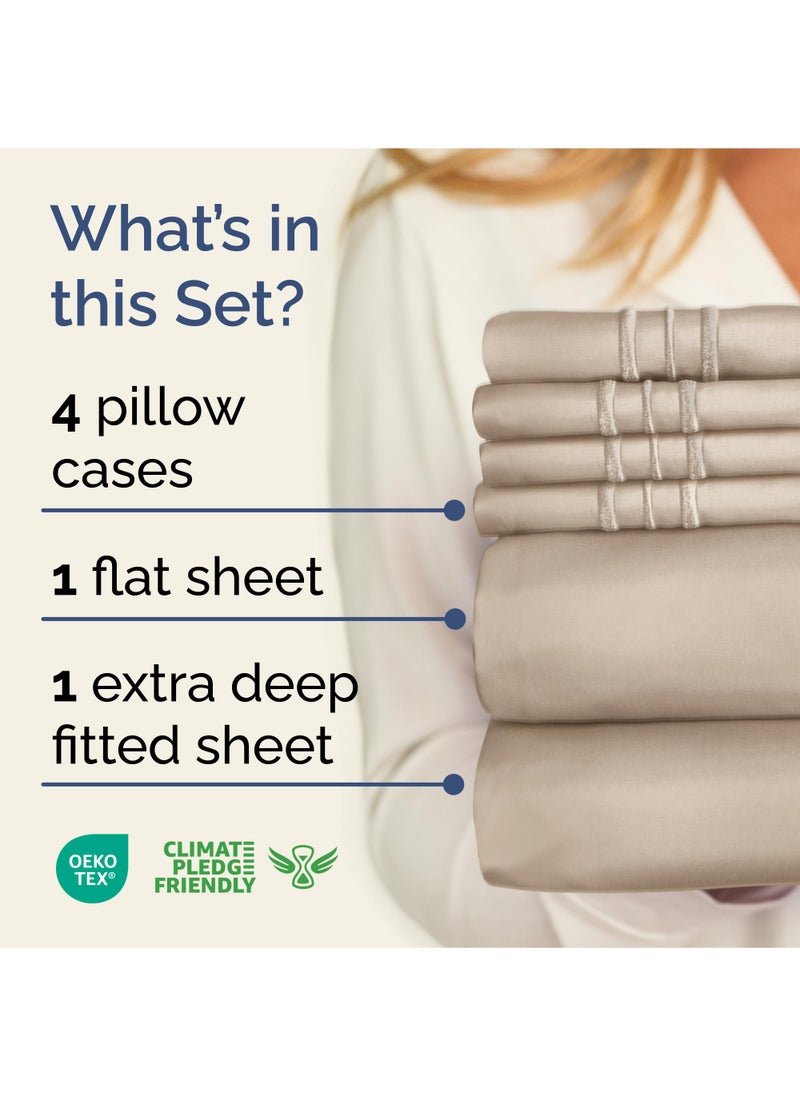 Extra Deep King Sheet Set - 6 Piece Breathable and Cooling Sheets - Hotel Luxury Bed Sheets Set - Easy & Secure Fit - Soft  Wrinkle Free and Comfy Sheets Set - Wheat Sheet Set with Extra Deep Pockets