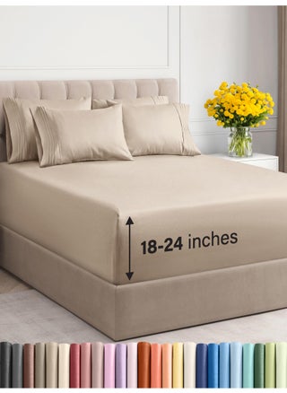 Extra Deep King Sheet Set - 6 Piece Breathable and Cooling Sheets - Hotel Luxury Bed Sheets Set - Easy & Secure Fit - Soft  Wrinkle Free and Comfy Sheets Set - Wheat Sheet Set with Extra Deep Pockets - pzsku/ZDCB50E20DA778398A762Z/45/1749650840/62637106-33e8-4652-9bed-6625b9d7cc98