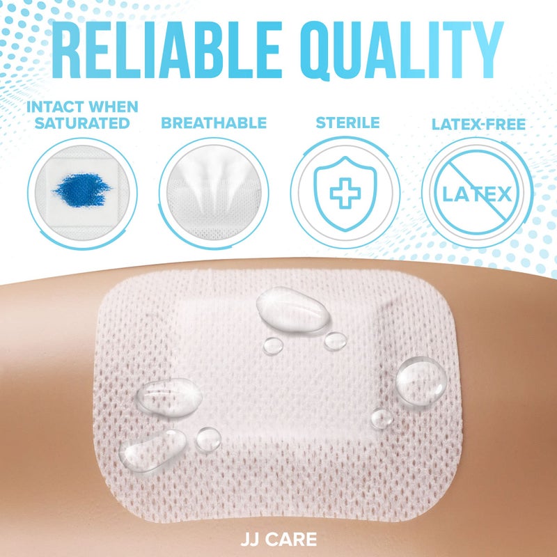 JJ CARE Waterproof Adhesive Island Dressing [Pack of 25], 6â€ x 6â€ Sterile Bordered Gauze, Breathable Island Wound Dressing, Individually Wrapped Adhesive Gauze Bandages with Non-Stick Central Pad - Image 4