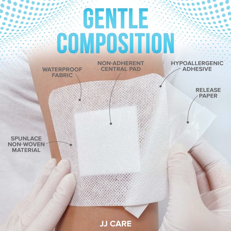 JJ CARE Waterproof Adhesive Island Dressing [Pack of 25], 6â€ x 6â€ Sterile Bordered Gauze, Breathable Island Wound Dressing, Individually Wrapped Adhesive Gauze Bandages with Non-Stick Central Pad - Image 3