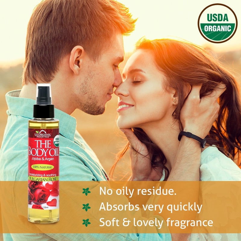 US Organic Body Oil - Romantic Sexy Bulgarian Rose- Jojoba and Argan Oil with Vitamin E, USDA Certified Organic, No Alcohol, Paraben, Artificial Detergents, Color or Synthetic perfume (Bulgarian Rose) - Image 5