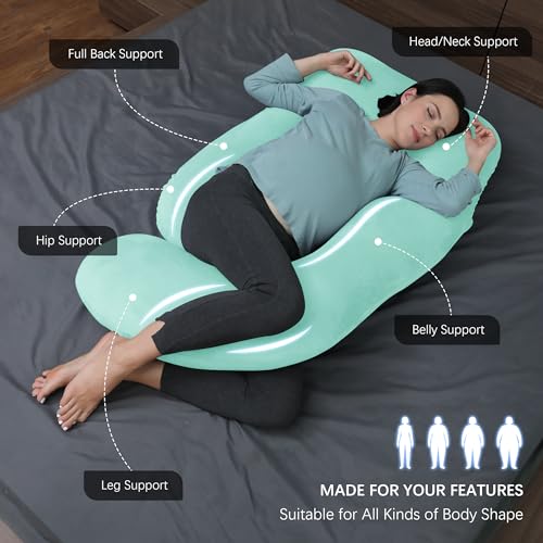 MOON PARK Pregnancy Pillows for Sleeping - U Shaped Full Body Maternity Pillow with Removable Cover - Support for Back, Legs, Belly, HIPS - 57 Inch Pregnancy Pillow for Women - Turquoise - Image 2