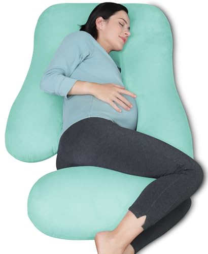 MOON PARK Pregnancy Pillows for Sleeping - U Shaped Full Body Maternity Pillow with Removable Cover - Support for Back, Legs, Belly, HIPS - 57 Inch Pregnancy Pillow for Women - Turquoise - Image 1