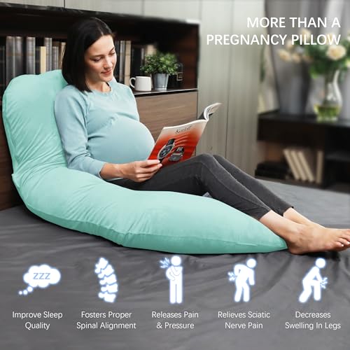 MOON PARK Pregnancy Pillows for Sleeping - U Shaped Full Body Maternity Pillow with Removable Cover - Support for Back, Legs, Belly, HIPS - 57 Inch Pregnancy Pillow for Women - Turquoise - Image 4