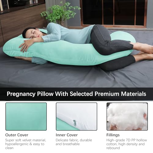 MOON PARK Pregnancy Pillows for Sleeping - U Shaped Full Body Maternity Pillow with Removable Cover - Support for Back, Legs, Belly, HIPS - 57 Inch Pregnancy Pillow for Women - Turquoise - Image 3