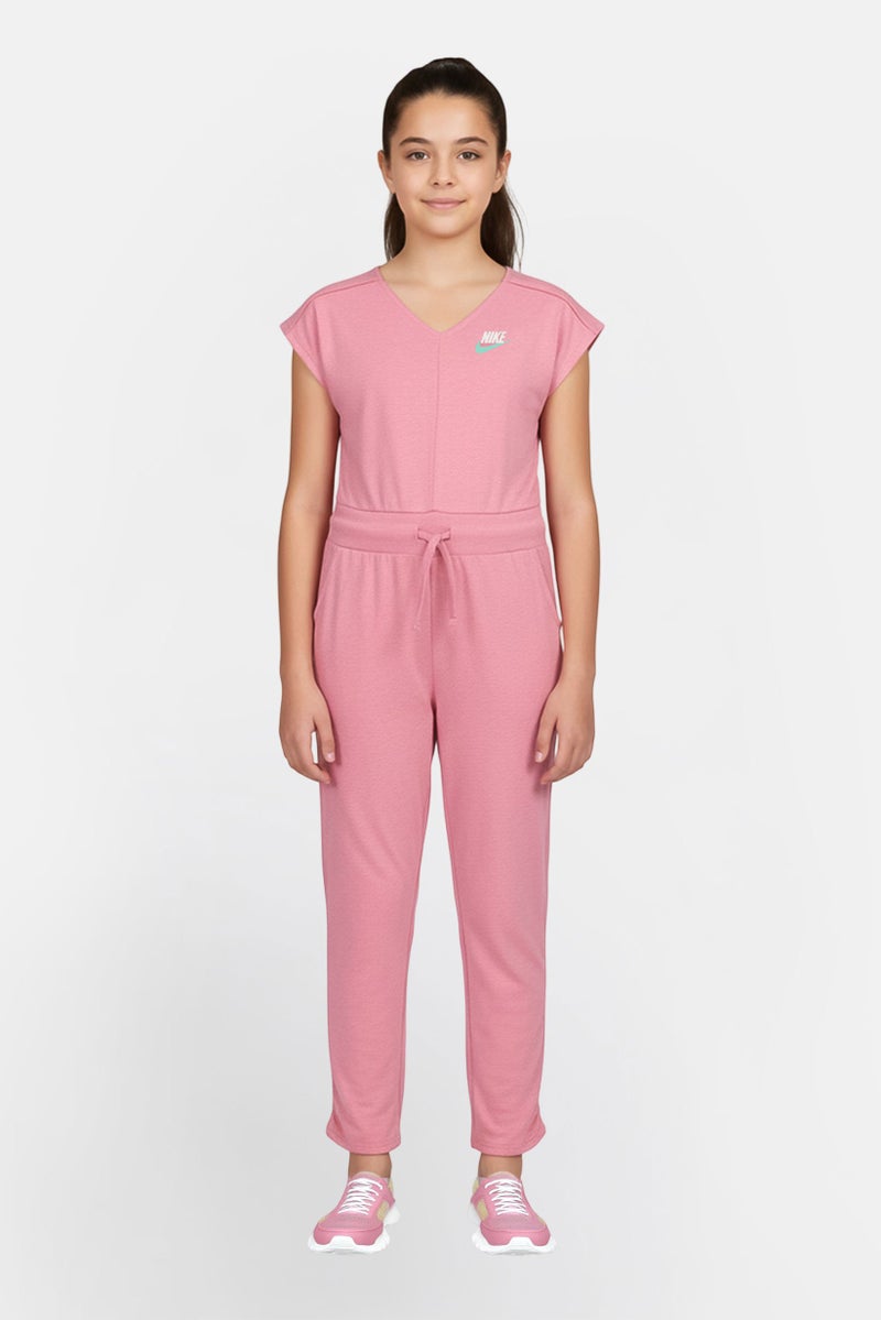 Nike ملابس رياضية للبنات للأطفال بلياقة شعار العلامة التجارية بدلة خارجية، وردي مائل إلى الرمادي - Image 1