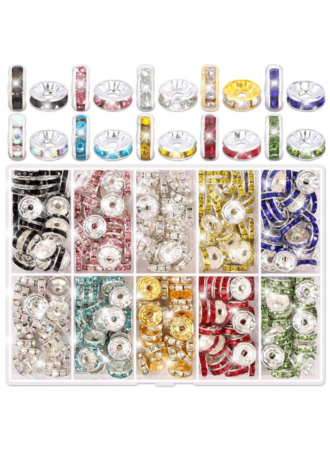 shynek 300 Pieces Rondelle Spacer Beads For Jewelry Making, 10Mm Rhinestone Spacer Beads For Beaded Pens, Crystal Bead Spacers For Jewelry Making, Bracelets (10 Colors) - Image 1