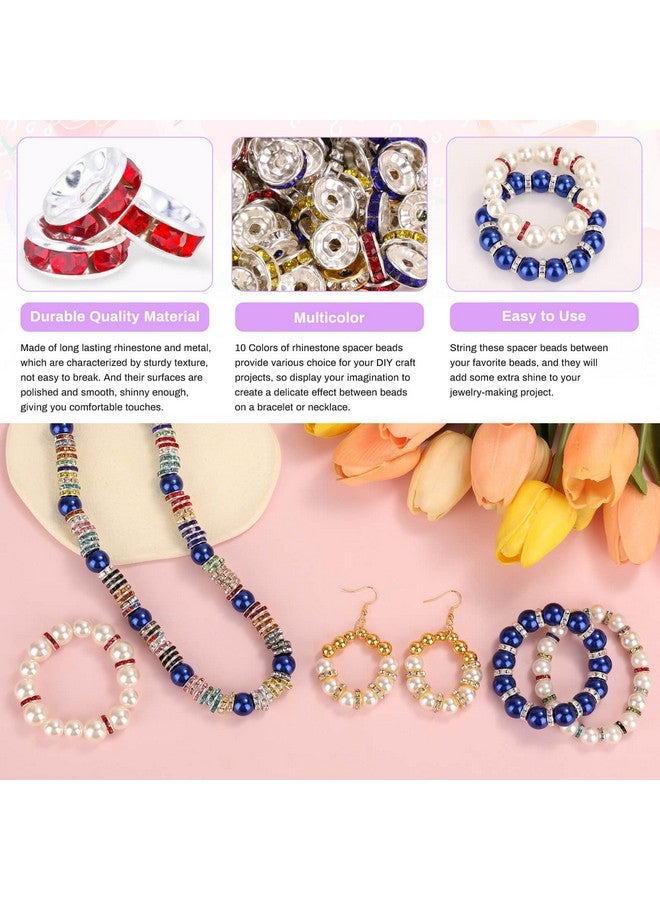 shynek 300 Pieces Rondelle Spacer Beads For Jewelry Making, 10Mm Rhinestone Spacer Beads For Beaded Pens, Crystal Bead Spacers For Jewelry Making, Bracelets (10 Colors) - Image 3