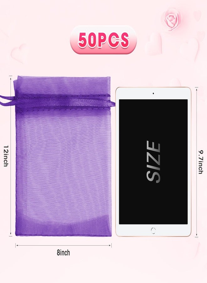 ANZNKU 50 Pcs 8x12 Inch Organza Bags, Mesh Gift Bag Sheer Mesh Bags Drawstring for Birthday Party Favor (Purple) - Image 2