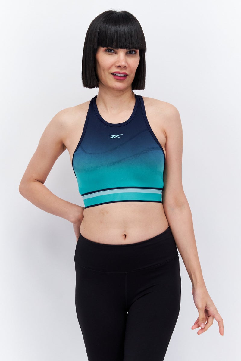 Reebok تي شيرت تدريب بدون seams لملابس رياضية نسائية بشعار العلامة التجارية، مجموعة بحرية - Image 1