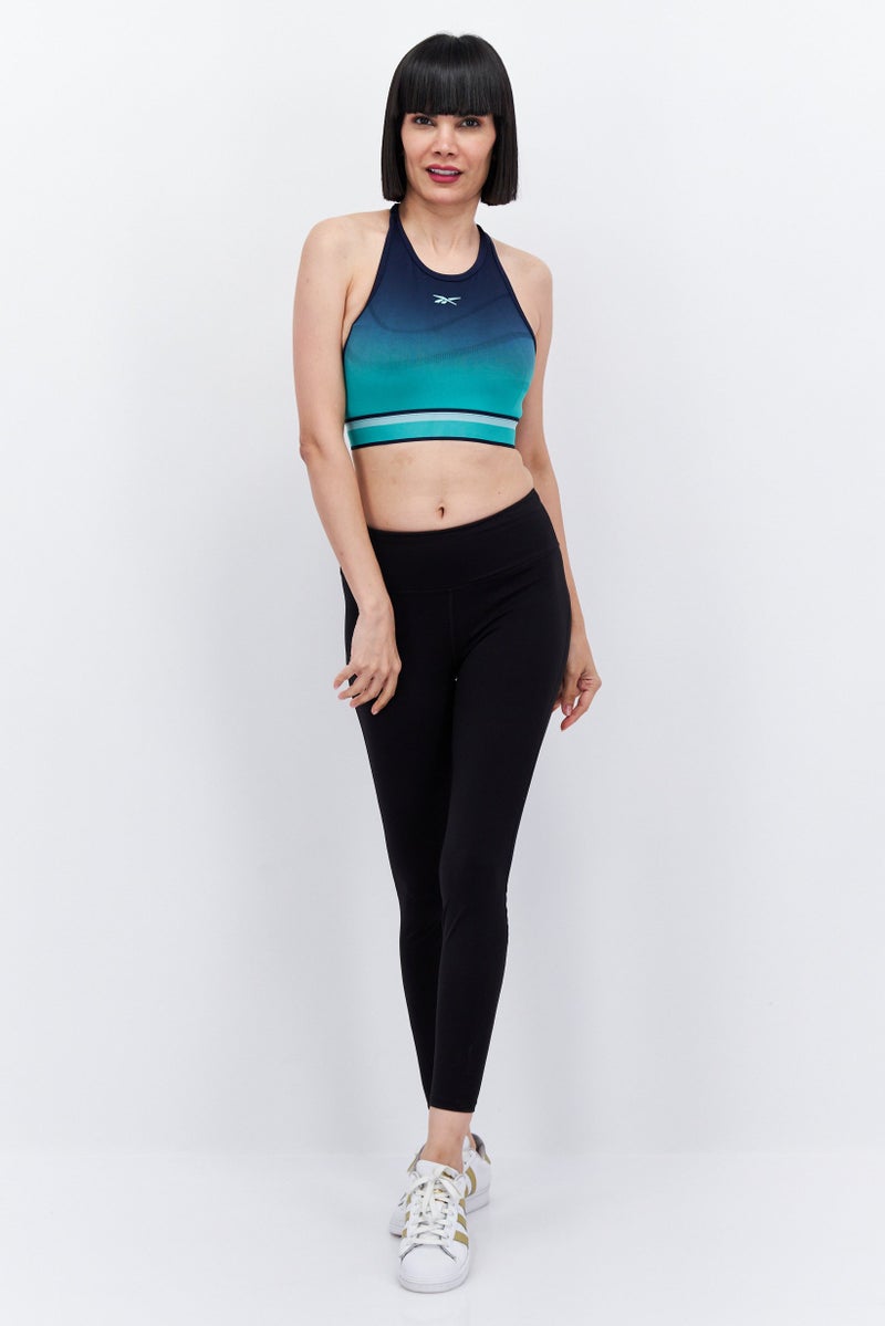 Reebok تي شيرت تدريب بدون seams لملابس رياضية نسائية بشعار العلامة التجارية، مجموعة بحرية - Image 4
