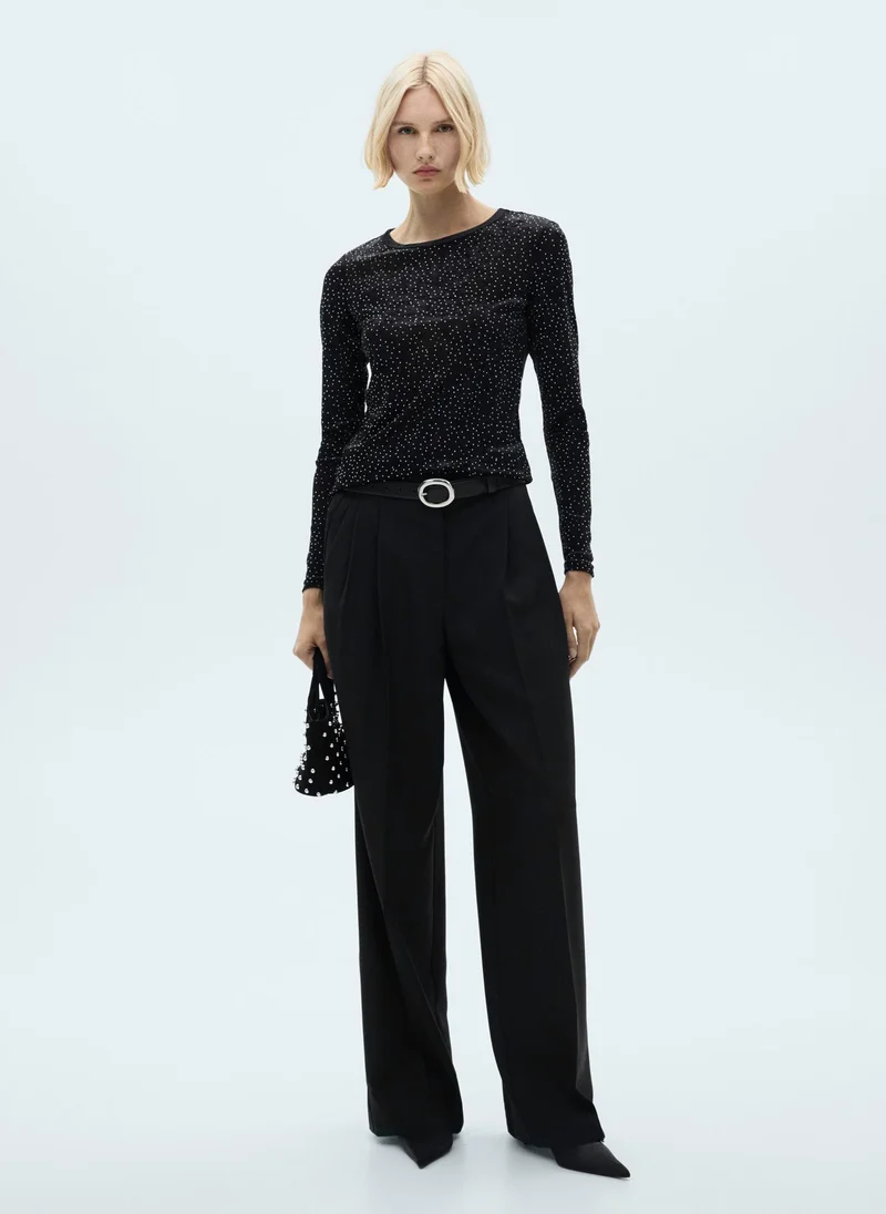 MANGO Rhinestone Detail Long Sleeved  T-Shirt