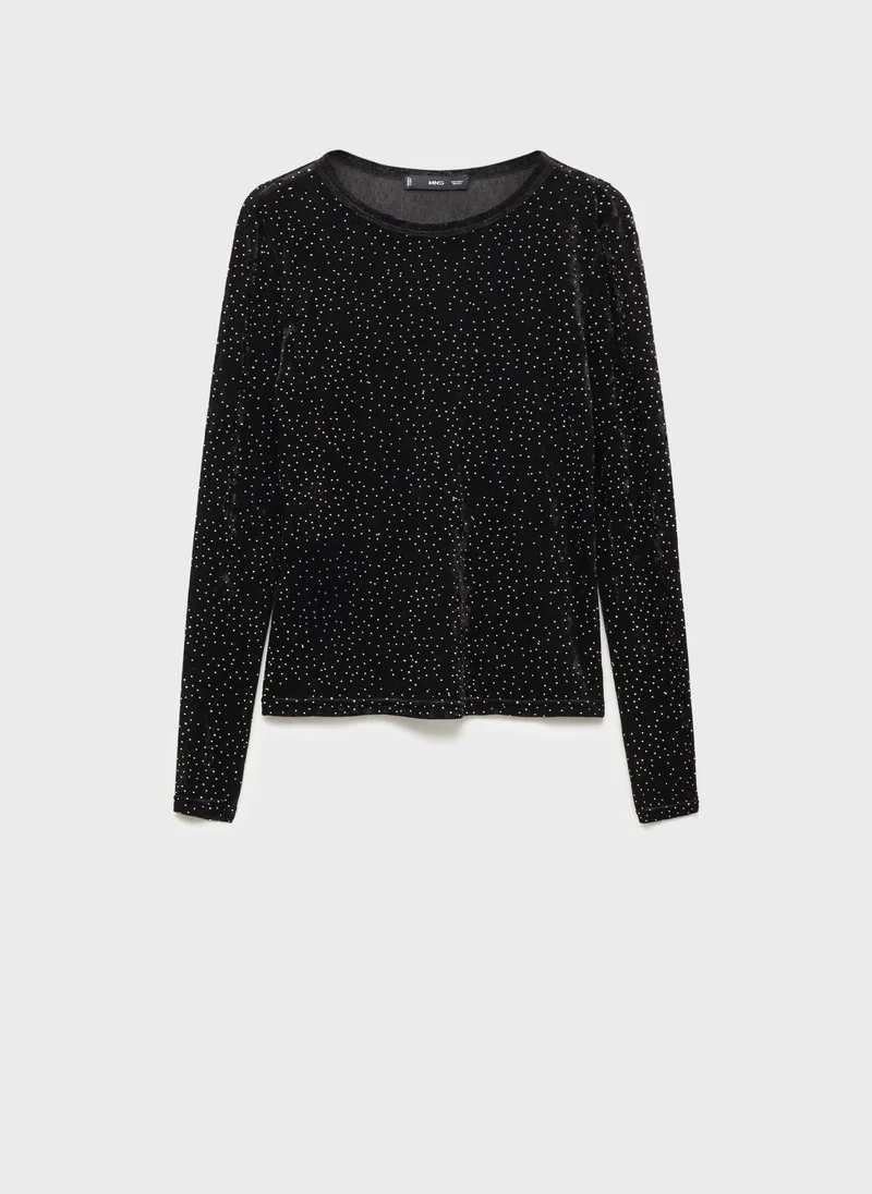 MANGO Rhinestone Detail Long Sleeved  T-Shirt