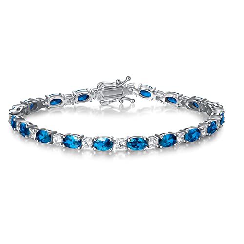 FANCIME December Birthstone Bracelets Sterling Silver Created Topaz Tennis Bracelet Fine Birthday Jewelry Gift for Women 7" - Image 1