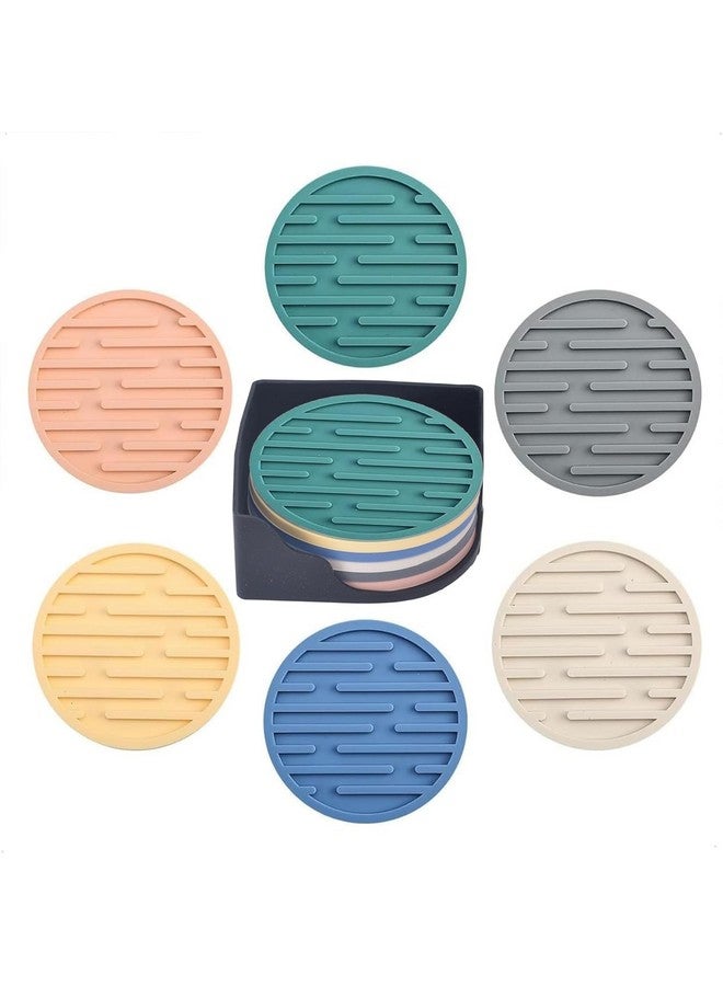 Homestic Set of 6 Silicon Coaster with Plastic Holder Stand for Hot Pots - Water Absorbent Tea Cup & Water Glass Cover & Top Lid | Peach - Image 2