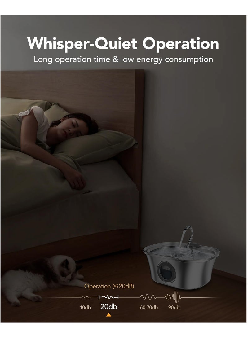 سيوسي نافورة مياه للقطط مع نافذة مستوى الماء، ١٠٨ أونصة (٣.٢ لتر) من الفولاذ المقاوم للصدأ، نافورة مياه للحيوانات الأليفة آلية، آمنة للغسالة، موزع مياه للكلاب بمضخة هادئة جداً، نظام ترشيح متعدد - Image 4