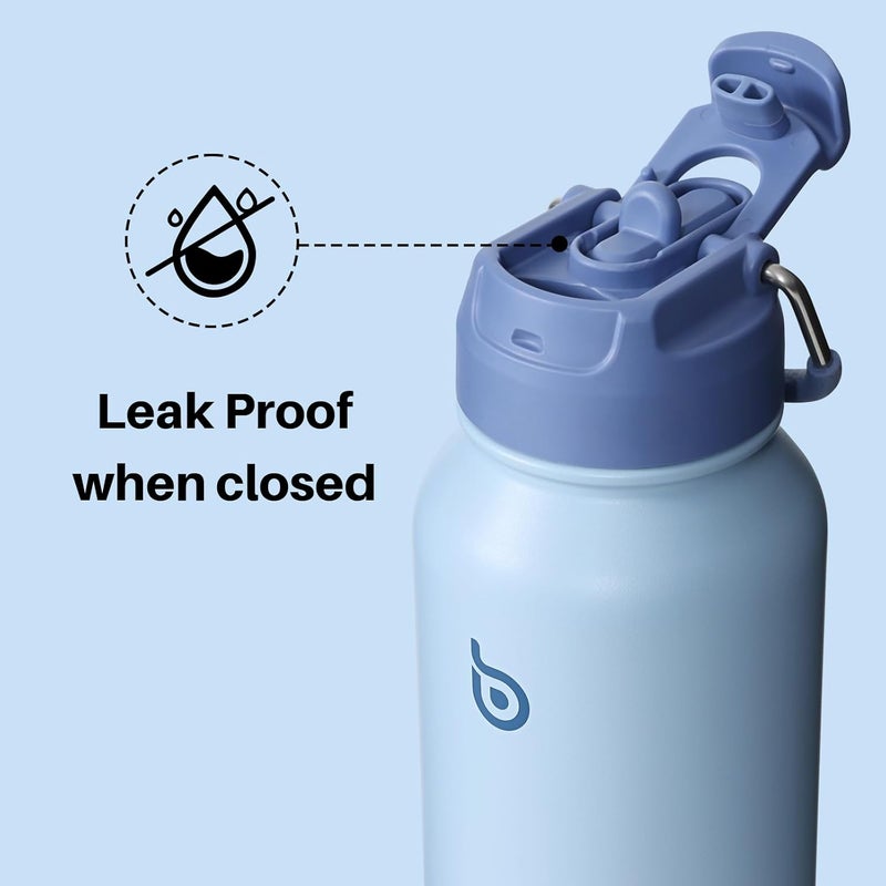 bottle bottle Insulated Stainless Steel Water Bottle 32oz capacity. Great for Sports, Travel & Gym. Includes Straw and Pill Box, Dual Use  - Blue - Image 4