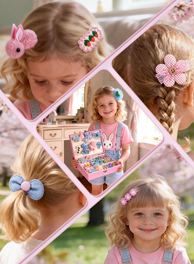SOOO GOOD 150Pce Girls Hair Accessories Gift Set, Blue Cute Hair Clips, Elastic Hair Bands and Bows with Leather Organizer Box, Suitable for Daily Hair Styling, Ideal Gifts for Girls Aged 3-16 - Image 4