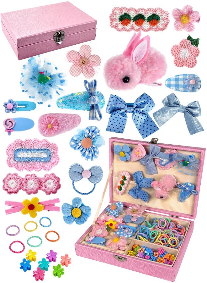 SOOO GOOD 150Pce Girls Hair Accessories Gift Set, Blue Cute Hair Clips, Elastic Hair Bands and Bows with Leather Organizer Box, Suitable for Daily Hair Styling, Ideal Gifts for Girls Aged 3-16 - Image 1