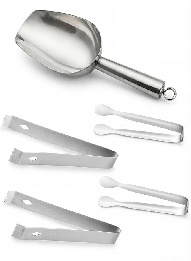 Geyynow 5PCS Ice Tongs & Scoop Kit, 304 Stainless Steel 2PCS Ice Cube Tongs & 2PCS Sugar/Tea/Coffee Mini Tongs & 1PC Food Candy Scoop for Ice Bucket Kitchen Bar Food Serving - Image 1