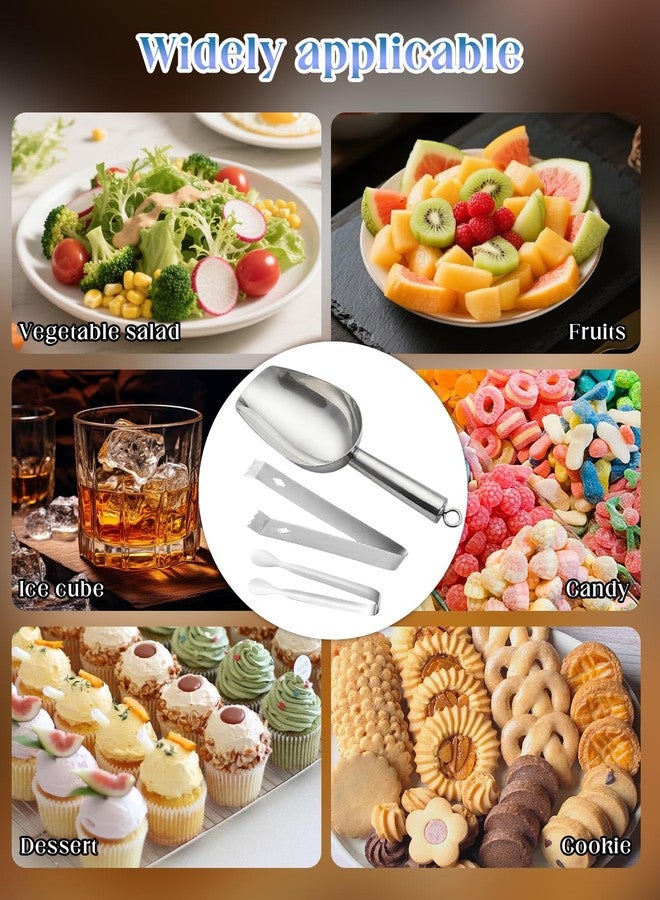 Geyynow 5PCS Ice Tongs & Scoop Kit, 304 Stainless Steel 2PCS Ice Cube Tongs & 2PCS Sugar/Tea/Coffee Mini Tongs & 1PC Food Candy Scoop for Ice Bucket Kitchen Bar Food Serving - Image 3