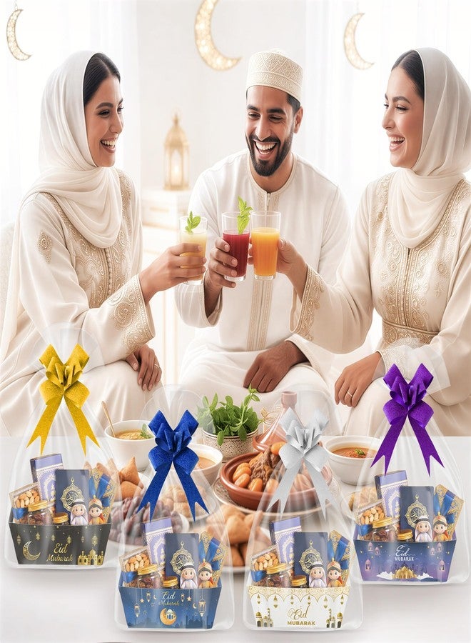 OSNIE Eid Mubarak Gift Bag Empty Baskets - 24 Sets Islamic Eid Gold Lantern and Moon Party Gift Baskets Empty with Cellophane Bags and Ribbons Bows for Festivals Holiday Business Carnival (4 Styles) - Image 5