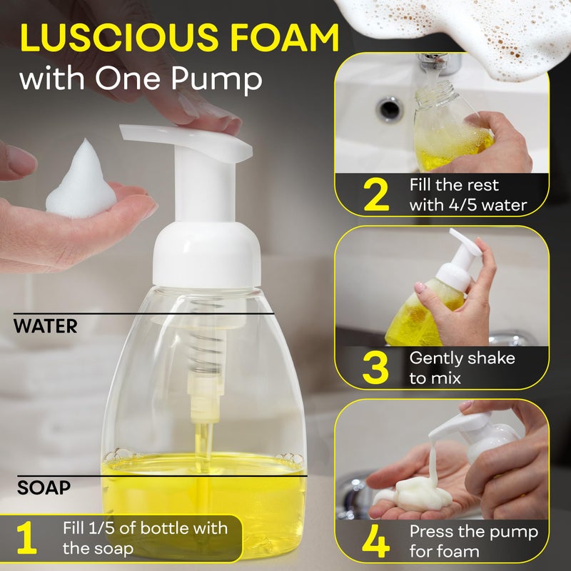 BRIGHTFROM Foaming Soap Dispenser Pump Bottles, BPA Free Empty Refillable Plastic Container for Liquid Soap - Kitchen, Bathroom, Commercial - 8oz (250ml) Pack of 2 Clear - Image 3