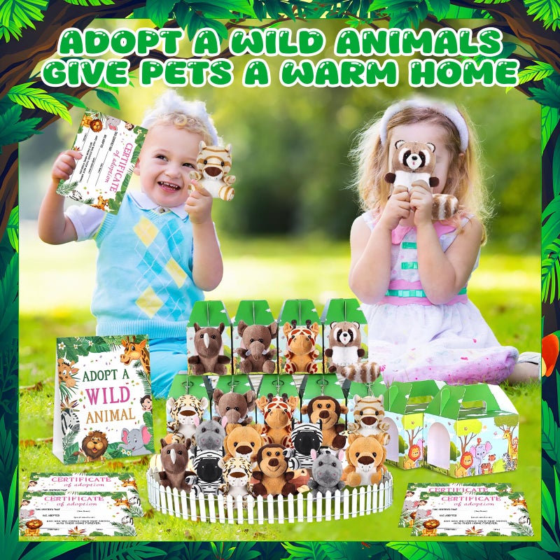 Jiytivity 63 Pcs Safari Jungle Party Favors Include 20 Foldable Paper Boxes 20 Forest Mini Stuffed Animals 20 Adoption Cards 1 Adoption Signs 2 Fence for Jungle Party Supplies Adopt a Jungle Animal Favors - Image 5