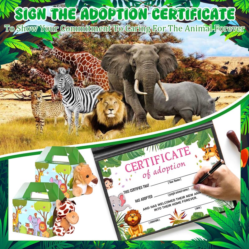 Jiytivity 63 Pcs Safari Jungle Party Favors Include 20 Foldable Paper Boxes 20 Forest Mini Stuffed Animals 20 Adoption Cards 1 Adoption Signs 2 Fence for Jungle Party Supplies Adopt a Jungle Animal Favors - Image 4