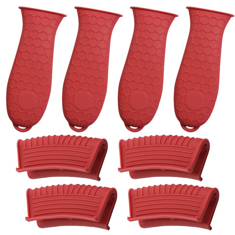 Tinsky Silicone Hot Handle Holder 8 Pieces Pot Holders Cover Silicone Assist Handle Holder Non Slip Pot Holders Rubber Heat Resistant Pot for Frying Cast Iron Skillet Metal Pan 