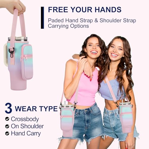 GOEWY Water Bottle Carrier Bag for Stanley 30oz Tumbler with Phone Pocket Water Bottle Holder with Strap Neoprene Water Bottle Pouch for Stanley Cup Accessories - Image 3