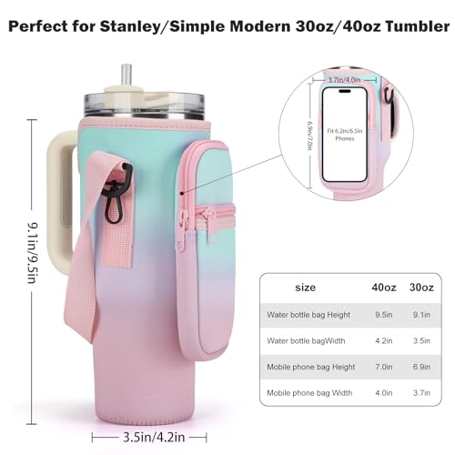 GOEWY Water Bottle Carrier Bag for Stanley 30oz Tumbler with Phone Pocket Water Bottle Holder with Strap Neoprene Water Bottle Pouch for Stanley Cup Accessories - Image 2