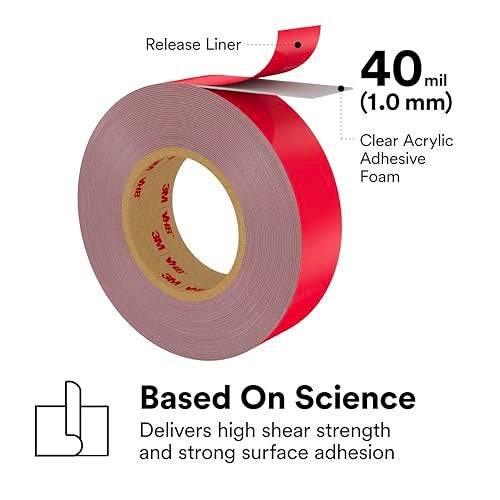 3M 4910 VHB Mounting Tape, Acrylic Foam, Permanent Bonding, Heavy Duty, Clear, 0.5 in x 5 yd, 1 Roll - Image 3