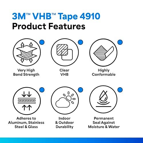 3M 4910 VHB Mounting Tape, Acrylic Foam, Permanent Bonding, Heavy Duty, Clear, 0.5 in x 5 yd, 1 Roll - Image 2