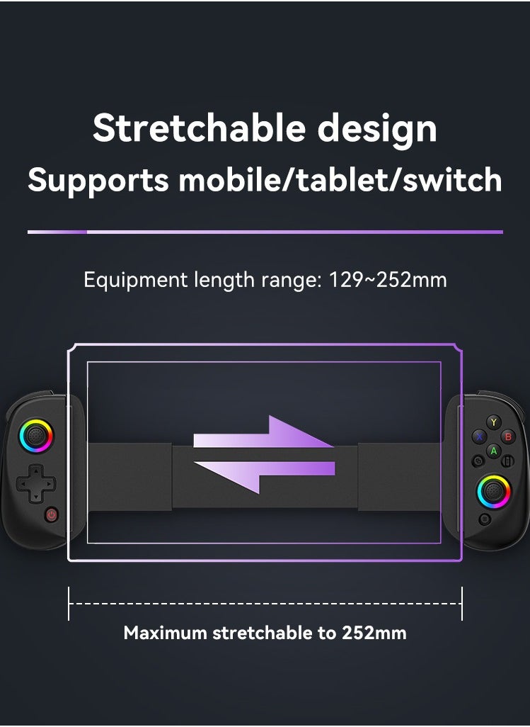 Generic - D8 Mobile Gaming Controller for iPhone/Android/PC/Nintendo Switch/PS4, Cloud Games, with Hall Effect Joystick, 6 Axis Gyro (Black) - Image 1