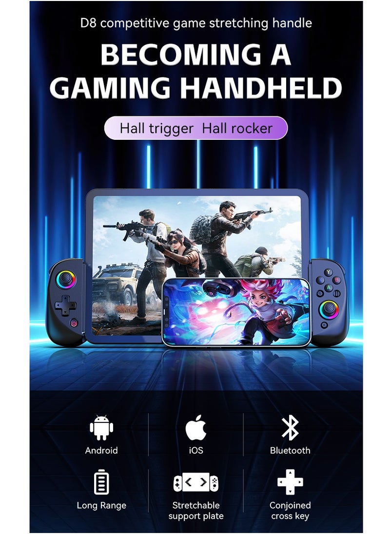 Generic - D8 Mobile Gaming Controller for iPhone/Android/PC/Nintendo Switch/PS4, Cloud Games, with Hall Effect Joystick, 6 Axis Gyro (Black) - Image 1