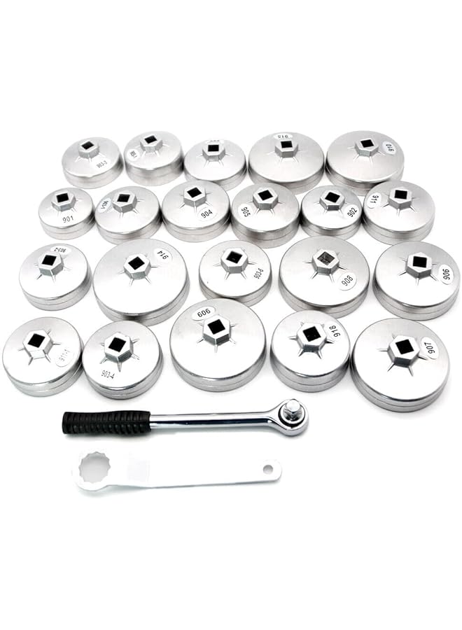 23Pcs Aluminum Alloy Cup Type Oil Filter Cap Wrench Socket Removal Tool Set - Universal Cap Removal Toolkit, 65-101Mm Sizes - Automotive Maintenance Essentials,Wrench Socket Set, Socket Kit,  - Image 3