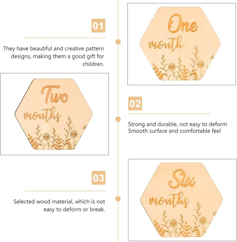12 Pcs Natural Wood Newborn Monthly Milestone Photo Props Cards - Image 4