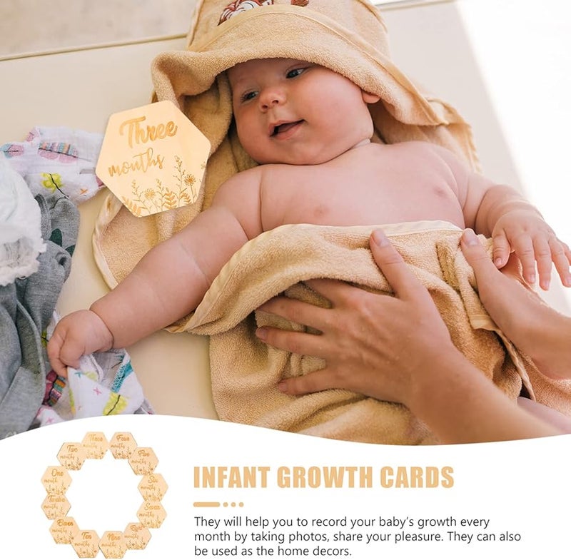 12 Pcs Natural Wood Newborn Monthly Milestone Photo Props Cards - Image 3