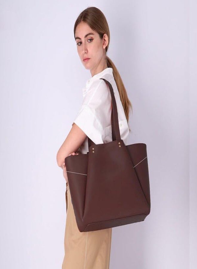 HaveGlam Premium Classic PU Leather Tote Bag for Women | Stylish Shoulder Handbag for Office, Travel & Daily Use | Large Capacity Casual Tote Purse for Girls & Ladies (Brown) - Image 2